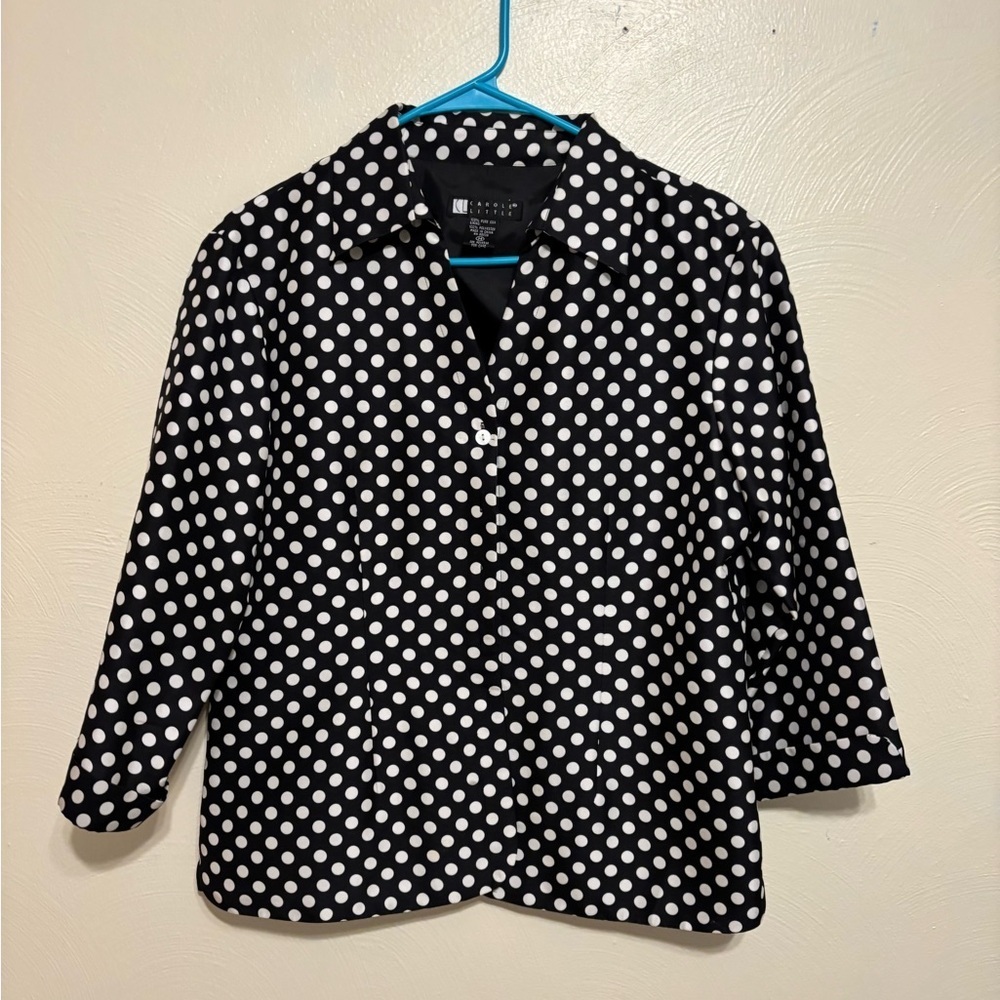 ✨ Carole Little 100% Silk Black White Polka Dot Blouse Medium